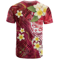 Polynesian Tribal Tattoo T Shirt Plumeria Blood Red and Gold Marble Pattern