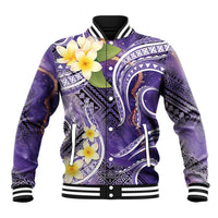 Polynesian Tribal Tattoo Baseball Jacket Plumeria Purple Marble Pattern