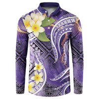 Polynesian Tribal Tattoo Button Sweatshirt Plumeria Purple Marble Pattern