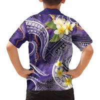 Polynesian Tribal Tattoo Family Matching Off The Shoulder Long Sleeve Dress and Hawaiian Shirt Plumeria Purple Marble Pattern LT9 - Polynesian Pride