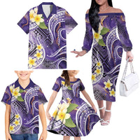 Polynesian Tribal Tattoo Family Matching Off The Shoulder Long Sleeve Dress and Hawaiian Shirt Plumeria Purple Marble Pattern LT9 Purple - Polynesian Pride