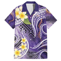 Polynesian Tribal Tattoo Family Matching Off The Shoulder Long Sleeve Dress and Hawaiian Shirt Plumeria Purple Marble Pattern LT9 - Polynesian Pride