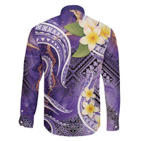 Polynesian Tribal Tattoo Family Matching Off Shoulder Maxi Dress and Hawaiian Shirt Plumeria Purple Marble Pattern LT9 - Polynesian Pride