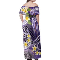 Polynesian Tribal Tattoo Family Matching Off Shoulder Maxi Dress and Hawaiian Shirt Plumeria Purple Marble Pattern LT9 - Polynesian Pride