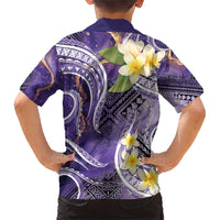 Polynesian Tribal Tattoo Family Matching Short Sleeve Bodycon Dress and Hawaiian Shirt Plumeria Purple Marble Pattern