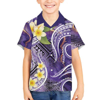 Polynesian Tribal Tattoo Kid Hawaiian Shirt Plumeria Purple Marble Pattern LT9 Kid Purple - Polynesian Pride