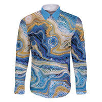 Polynesian Tribal Tattoo Family Matching Long Sleeve Bodycon Dress and Hawaiian Shirt Swirling Ocean Marble Pattern LT9 Dad's Shirt - Long Sleeve Ocean - Polynesian Pride