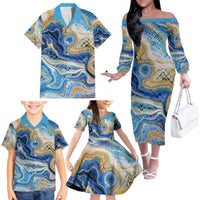 Polynesian Tribal Tattoo Family Matching Off The Shoulder Long Sleeve Dress and Hawaiian Shirt Swirling Ocean Marble Pattern LT9 Ocean - Polynesian Pride