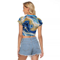 Polynesian Tribal Tattoo Raglan Cropped T Shirt Swirling Ocean Marble Pattern