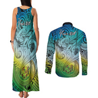 Personalised Aloha King Kamehameha Spirits Couples Matching Tank Maxi Dress and Long Sleeve Button Shirt Art Special LT9 - Polynesian Pride