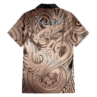 Personalised Aloha King Kamehameha Spirits Family Matching Off Shoulder Long Sleeve Dress and Hawaiian Shirt Beige Special LT9 - Polynesian Pride