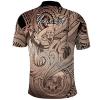 Personalised Aloha King Kamehameha Spirits Polo Shirt Beige Special LT9 - Polynesian Pride