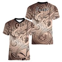 Personalised Aloha King Kamehameha Spirits Women V Neck T Shirt Beige Special LT9 - Polynesian Pride