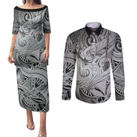Personalised Aloha King Kamehameha Spirits Couples Matching Puletasi and Long Sleeve Button Shirt Grey Special LT9 Grey - Polynesian Pride