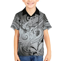 Personalised Aloha King Kamehameha Spirits Family Matching Summer Maxi Dress and Hawaiian Shirt Grey Special LT9 Son's Shirt Grey - Polynesian Pride