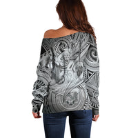 Personalised Aloha King Kamehameha Spirits Off Shoulder Sweater Grey Special LT9 - Polynesian Pride