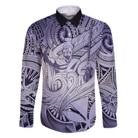 Personalised Aloha King Kamehameha Spirits Family Matching Off Shoulder Short Dress and Hawaiian Shirt Violet Special LT9 Dad's Shirt - Long Sleeve Violet - Polynesian Pride