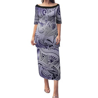 Personalised Aloha King Kamehameha Spirits Family Matching Puletasi and Hawaiian Shirt Violet Special LT9 Mom's Dress Violet - Polynesian Pride