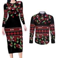 Fiji Masi Bula Tagimoucia Flowers Couples Matching Long Sleeve Bodycon Dress and Long Sleeve Button Shirt
