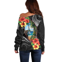 Hafa Adai Guam Off Shoulder Sweater Guahan Seal Chamorro Stones Tribal