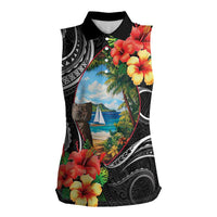 Hafa Adai Guam Women Sleeveless Polo Shirt Guahan Seal Chamorro Stones Tribal