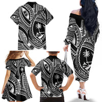 Hafa Adai Guam Inspired Tattoo Family Matching Off The Shoulder Long Sleeve Dress and Hawaiian Shirt