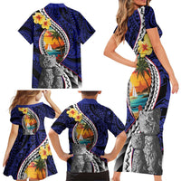 Hafa Adai Guam Seal Latte Stones Artwork Family Matching Short Sleeve Bodycon Dress and Hawaiian Shirt LT9 - Polynesian Pride