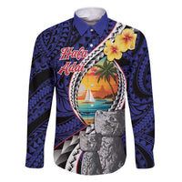 Hafa Adai Guam Seal Latte Stones Artwork Family Matching Short Sleeve Bodycon Dress and Hawaiian Shirt LT9 Dad's Shirt - Long Sleeve Blue - Polynesian Pride
