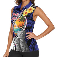 Hafa Adai Guam Seal Latte Stones Artwork Women Sleeveless Polo Shirt