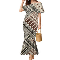 Niho Taniwha Kowhaiwhai Family Matching Mermaid Dress and Hawaiian Shirt LT9 Mom's Dress Beige - Polynesian Pride