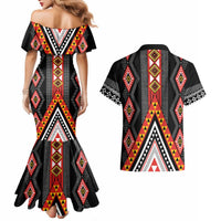 Niho Taniwha Taniko Motif Couples Matching Mermaid Dress and Hawaiian Shirt