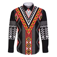 Niho Taniwha Taniko Motif Family Matching Mermaid Dress and Hawaiian Shirt LT9 Dad's Shirt - Long Sleeve Red - Polynesian Pride