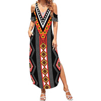 Niho Taniwha Taniko Motif Family Matching Summer Maxi Dress and Hawaiian Shirt