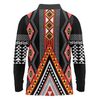 Niho Taniwha Taniko Motif Long Sleeve Polo Shirt