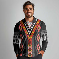 Niho Taniwha Taniko Motif Long Sleeve Polo Shirt