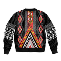 Niho Taniwha Taniko Motif Sleeve Zip Bomber Jacket