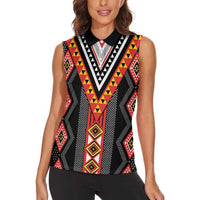 Niho Taniwha Taniko Motif Women Sleeveless Polo Shirt