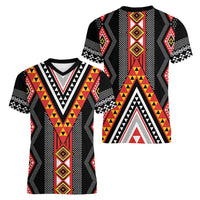 Niho Taniwha Taniko Motif Women V-Neck T-Shirt