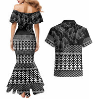 Black Taniko Kowhaiwhai Tukutuku Motif Couples Matching Mermaid Dress and Hawaiian Shirt LT9 - Polynesian Pride