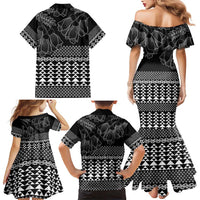 Black Taniko Kowhaiwhai Tukutuku Motif Family Matching Mermaid Dress and Hawaiian Shirt LT9 - Polynesian Pride
