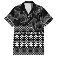 Black Taniko Kowhaiwhai Tukutuku Motif Family Matching Off Shoulder Maxi Dress and Hawaiian Shirt LT9 Dad's Shirt - Short Sleeve Black - Polynesian Pride