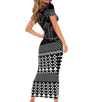 Black Taniko Kowhaiwhai Tukutuku Motif Family Matching Short Sleeve Bodycon Dress and Hawaiian Shirt LT9 - Polynesian Pride