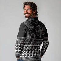 Black Taniko Kowhaiwhai Tukutuku Motif Long Sleeve Polo Shirt