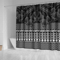 Black Taniko Kowhaiwhai Tukutuku Motif Shower Curtain LT9 - Polynesian Pride
