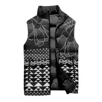 Black Taniko Kowhaiwhai Tukutuku Motif Sleeveless Puffer Jacket - Polynesian Pride