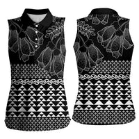 Black Taniko Kowhaiwhai Tukutuku Motif Women Sleeveless Polo Shirt