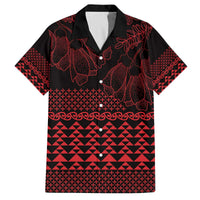 Red Taniko Kowhaiwhai Tukutuku Motif Family Matching Off The Shoulder Long Sleeve Dress and Hawaiian Shirt LT9 Dad's Shirt - Short Sleeve Red - Polynesian Pride