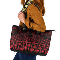 Red Taniko Kowhaiwhai Tukutuku Motif Leather Tote Bag LT9 Red - Polynesian Pride