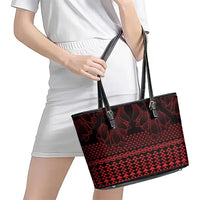 Red Taniko Kowhaiwhai Tukutuku Motif Leather Tote Bag LT9 - Polynesian Pride