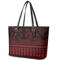 Red Taniko Kowhaiwhai Tukutuku Motif Leather Tote Bag LT9 - Polynesian Pride